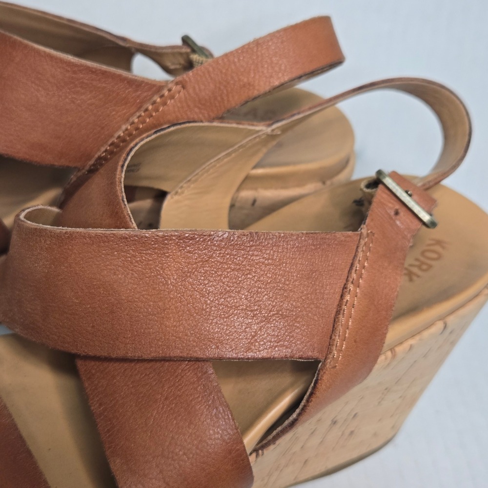 Kork-Ease Tan Ashcroft Leather Cork Wedge Sandals 8M Platform Strappy - Picture 3 of 9